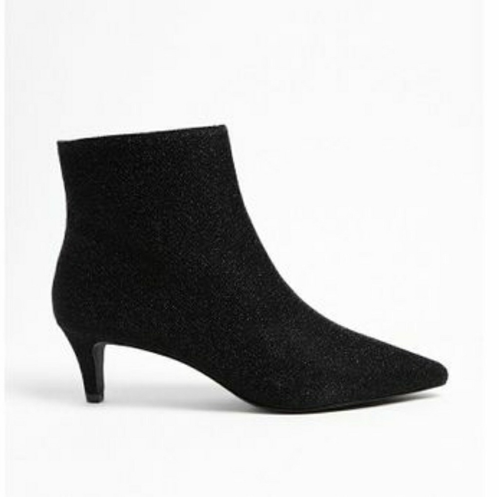 Women's Black Metallic Kitten Heel Ankle Boots